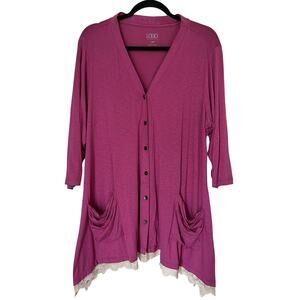 Logo By Lori Goldstein Button Front Cotton Cardigan Sweater Blue Slate 1X